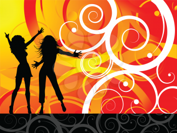 Silhouettes of girls dancing on abstract background
