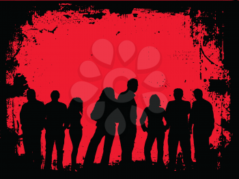 Silhouettes of young people on grunge background