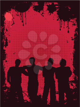Silhouettes of people on grunge background