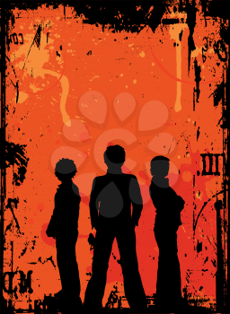 Silhouettes of young people on grunge background
