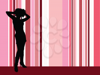 Silhouette of a sexy female on a retro background