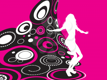 Silhouette of a female dancing on a retro background