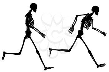 Silhouettes of running skeletons
