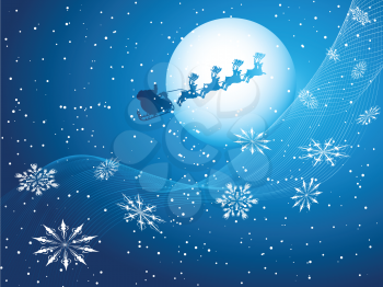 Royalty Free HD Background of Santa and Reindeer Flying in a Winter Wonderland