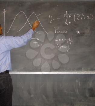 Asian lecturer writing on blackboard