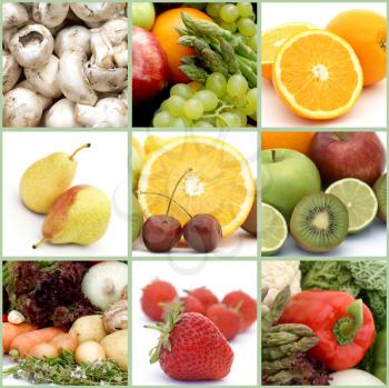 Collage of healthy fruit and vegetables