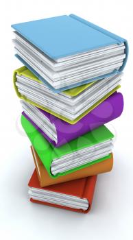 3d charicature render of a stack of  books on white