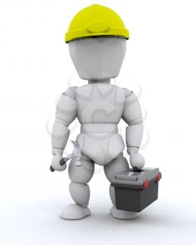 3D Render of a Construction Worker and Tools