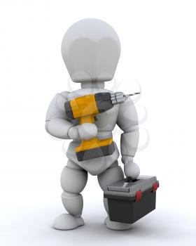 3D Render of a Construction Worker and Tools