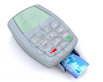 3D render of a credit card machine showing card declined