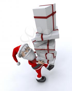 3d render of santa clause and gifts