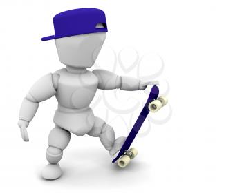 3d render of man and skateboard