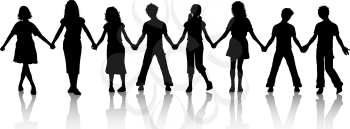 Silhouettes of children holding hands