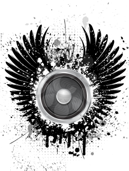 Speaker on grunge background with wings