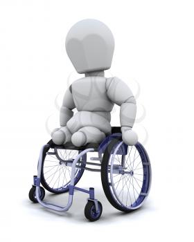 3d render of an amputee in a  wheelchair