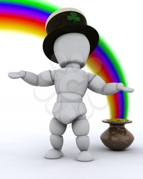 3d render of rainbow and pot of gold for st patricks day