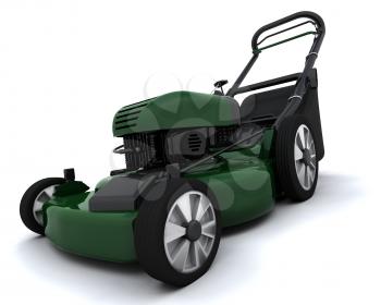 3D render of a petrol powered lawn mower