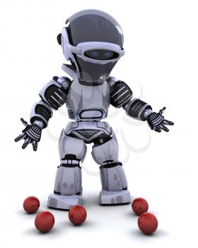3D render of a robot juggler and dropped balls
