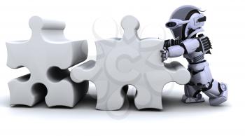 3D render of a robot solving jigsaw puzzle