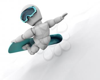 3D render of a man competing in the snowboard