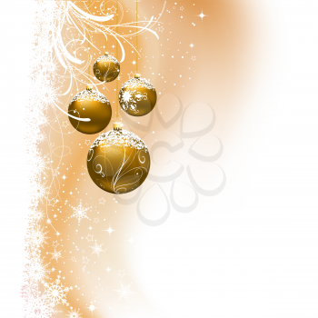 Hanging baubles on decorative Christmas background