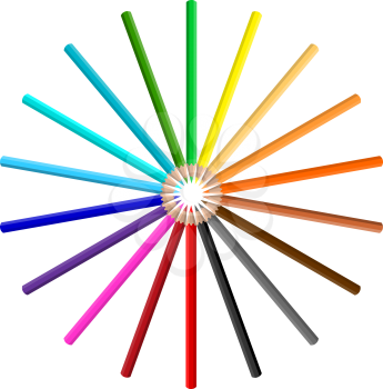 Colour wheel of brightly coloured pencils
