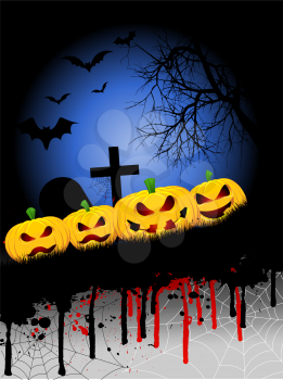 Spooky grunge Halloween background with evil pumpkins