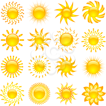 Large collection of various designs of sun icons