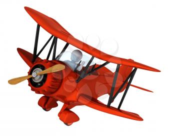 3D render of a man flying a vintage biplane