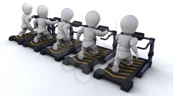 3D render of a men on treadmills