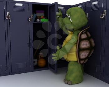 3D render of a tortoise with school locker