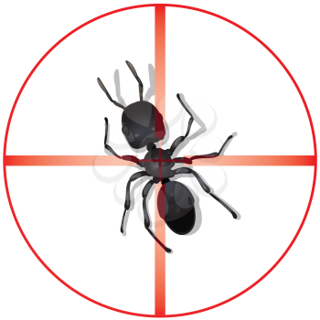 Royalty Free Clipart Image of an Ant in the Center of a Scope