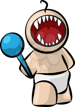 Royalty Free Clipart Image of an Angry Baby With a Rattle