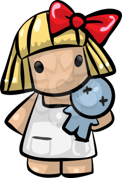 Royalty Free Clipart Image of a Little Girl Holding a Doll