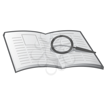 Royalty Free Clipart Image of a Book and Magnifying Glass