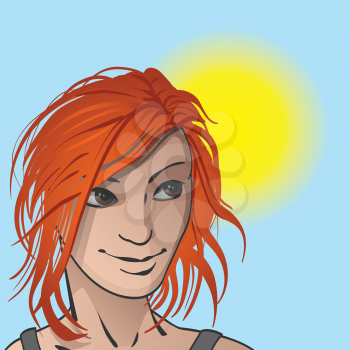 A vector illustration of a red haired female meant to serve as an avatar or just a nice picture. 