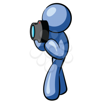 Royalty Free Clipart Image of a Blue Man With a Camera