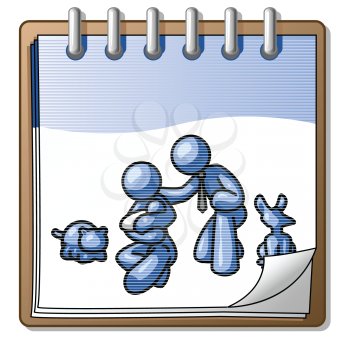 Royalty Free Clipart Image of a Blue Family on a Day Planner 