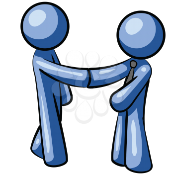 Royalty Free Clipart Image of Two Blue Businessmen Shaking Hands