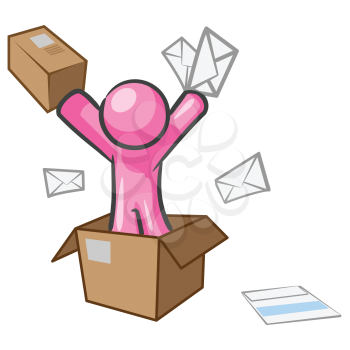 Royalty Free Clipart Image of a Pink Man in a Box