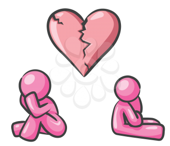 Royalty Free Clipart Image of Two People and a Broken Heart