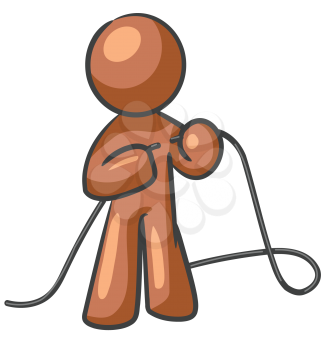 Royalty Free Clipart Image of a Man Tying Rope