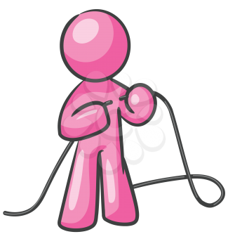 Royalty Free Clipart Image of a Man Tying Up Two Pieces of Rope