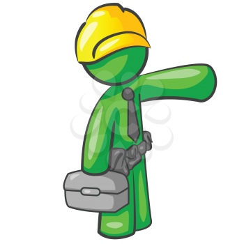 Royalty Free Clipart Image of a Green Construction Worker