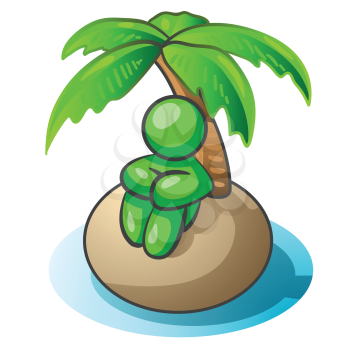 Royalty Free Clipart Image of a Green Man on an Island
