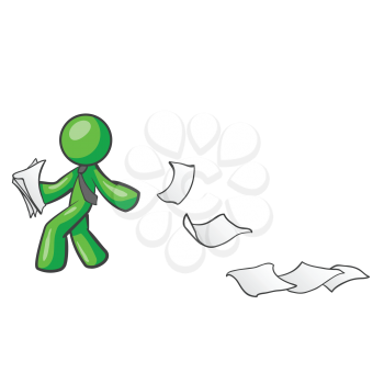 Royalty Free Clipart Image of a Green Man and a Paper Trail