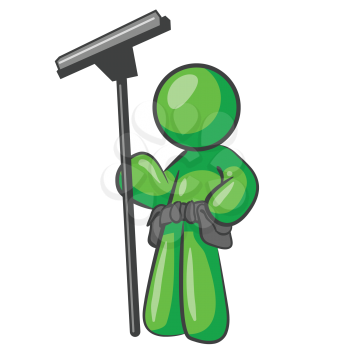 Royalty Free Clipart Image of a Green Man Holding a Squeegee