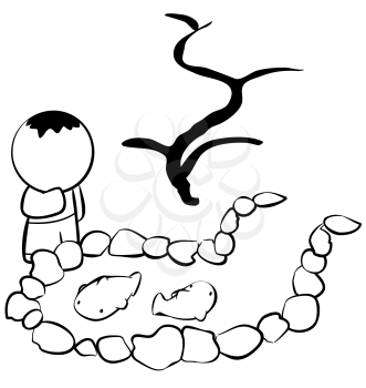 Royalty Free Clipart Image of a Boy at a Pond