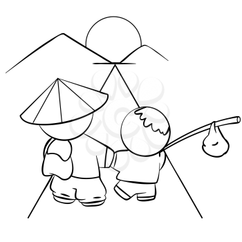Royalty Free Clipart Image of an Asian Man and Child