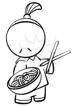 Royalty Free Clipart Image of an Asian Man With Noodles